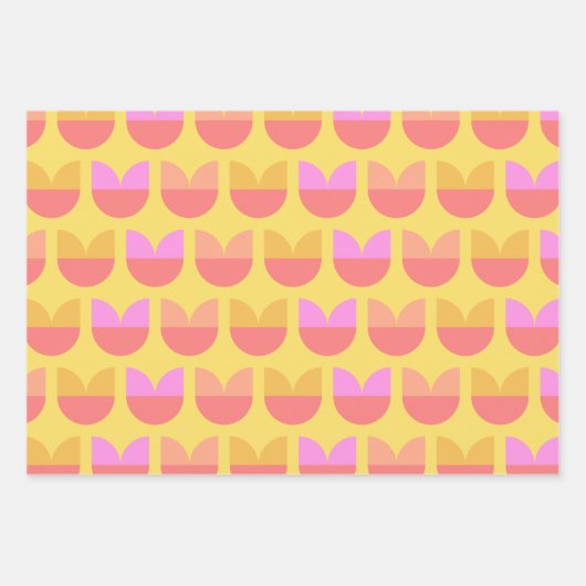 黄色とピンクの可愛い幾何学模様 ラッピングペーパーシート (正面3)