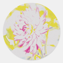 黄色とピンクの夏のダリアの花の絵 ラウンドシール