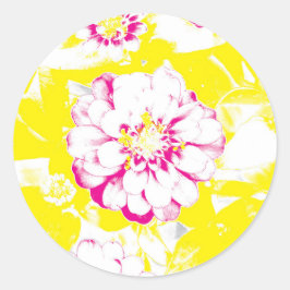 黄色とピンクの夏のダリア絵を描の花 ラウンドシール