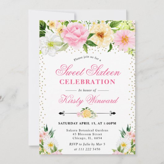 黄色とピンクの夏の花フォトスイート16 招待状 (正面)