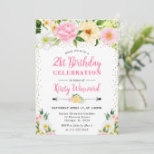 黄色とピンクの夏の花写真21歳の誕生日 招待状 (スタンド正面)