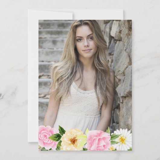 黄色とピンクの夏の花写真21歳の誕生日 招待状 (裏面)