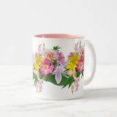 黄色とピンクの庭の花 – エレガントフローラ ツートーンマグカップ (正面右)