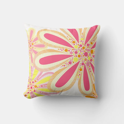 黄色とピンクの春の花 クッション (正面)