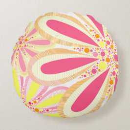 黄色とピンクの春の花 ラウンドクッション