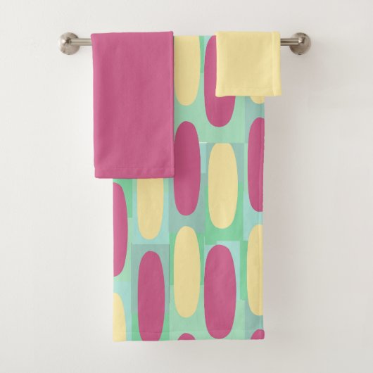 黄色とピンクの楕円形バスタオオルセット バスタオルセット (インサイチュ)
