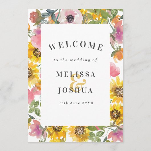 黄色とピンクの水カラーフローラフラット結婚ズ プログラム (正面)