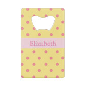 黄色とピンクの水玉模様 クレジットカード栓抜き (正面)