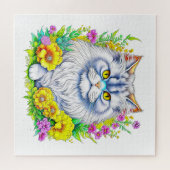 黄色とピンクの花が咲くペルシャ猫 ジグソーパズル (横)