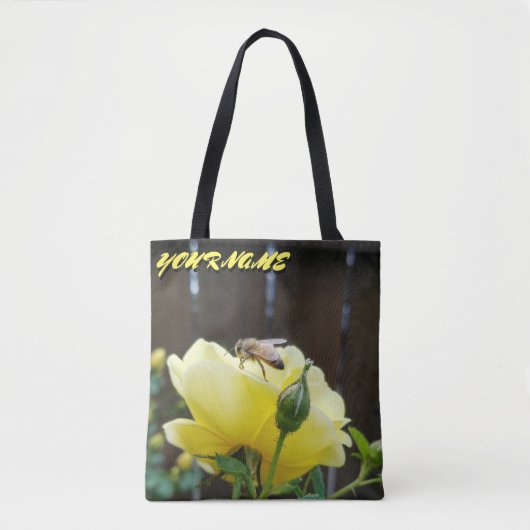 黄色とピンクの花にミツバチ トートバッグ (正面)