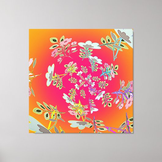 黄色とピンクの花のブーケの円形 キャンバスプリント (正面)