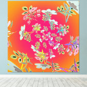 黄色とピンクの花のブーケの円形 キャンバスプリント (インサイチュ (ウッドフロア))
