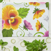 黄色とピンクの花柄 キッチンタオル (折り畳み)