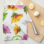 黄色とピンクの花柄 キッチンタオル (四つ折り)