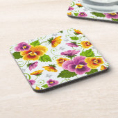 黄色とピンクの花柄 コースター (左側)