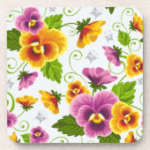 黄色とピンクの花柄 コースター (正面)