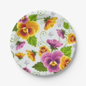 黄色とピンクの花柄 ペーパープレート (正面)