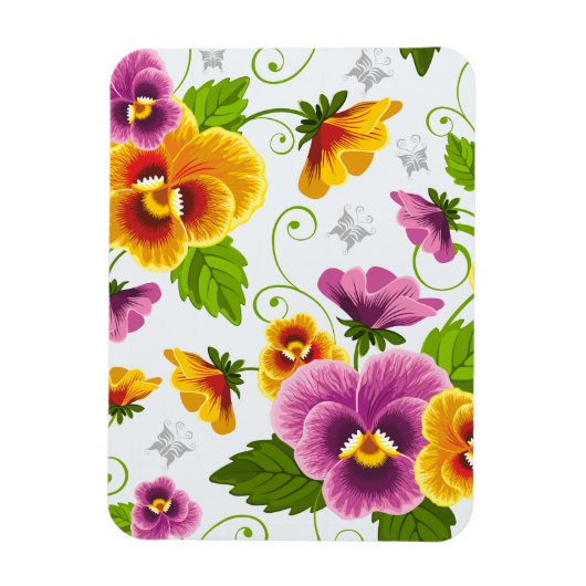 黄色とピンクの花柄 マグネット (縦)