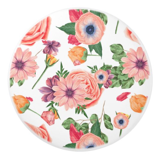 黄色とピンクの花 セラミックノブ (正面)