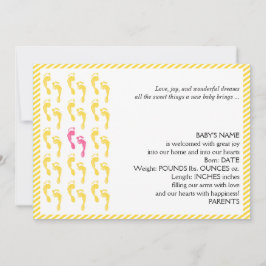 黄色とピンクの足跡ベビー発表 案内状