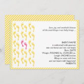 黄色とピンクの足跡ベビー発表 案内状 (正面/裏面)