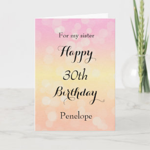 黄色とピンクの《写真》ぼけ味30th Birthday カード