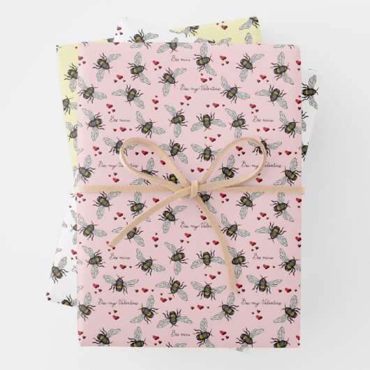 黄色とピンクビーマイバレンタインデービーおもしろい ラッピングペーパーシート (インサイチュ)