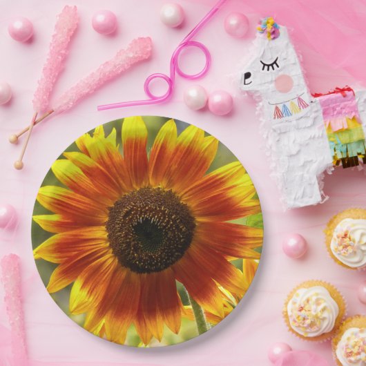黄色とブロンズのひまわりフローラ ペーパープレート (パーティー)