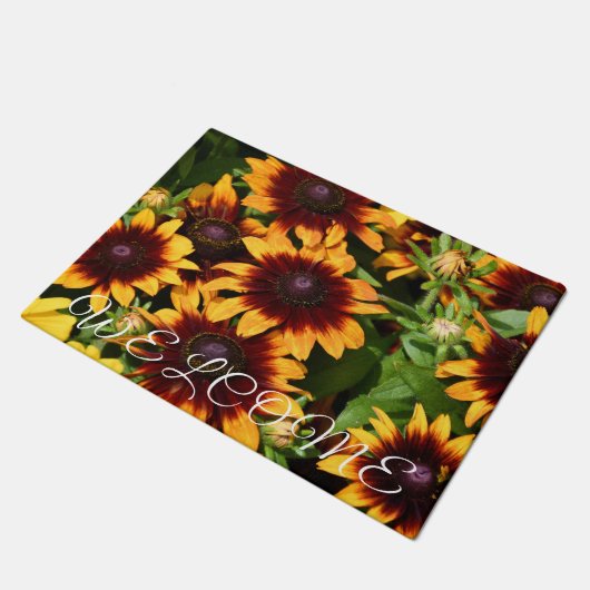 黄色とブロンズのラッドベッキーズフローラへようこそ ドアマット (アングル)