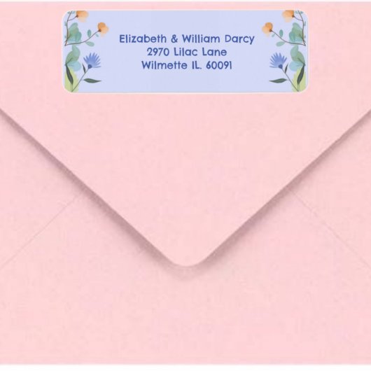 黄色とペリウィンクルブルーの花柄 返送先ラベル ラベル