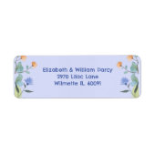 黄色とペリウィンクルブルーの花柄 返送先ラベル ラベル (正面)