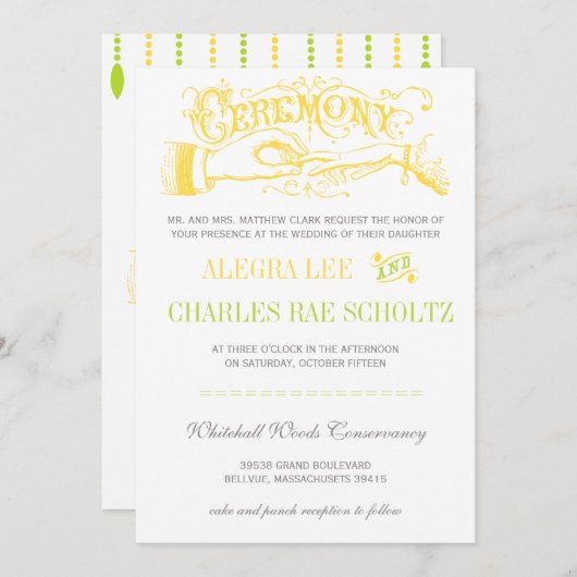 黄色とライムモダンヴィンテージタイポグラフィ招待状 招待状 (正面/裏面)