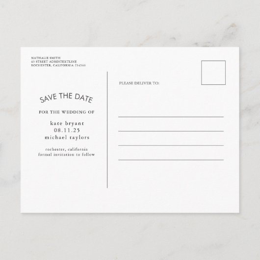 黄色と埃の多い青のフローラ日付写真を保存 案内ポストカード (裏面)