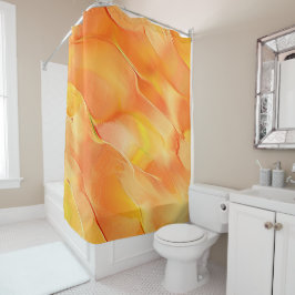 黄色と多くのオレンジ色に刻まれた光 シャワーカーテン