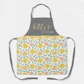 黄色と桃色のバラのオールオーバー印刷エプロン エプロン (正面)