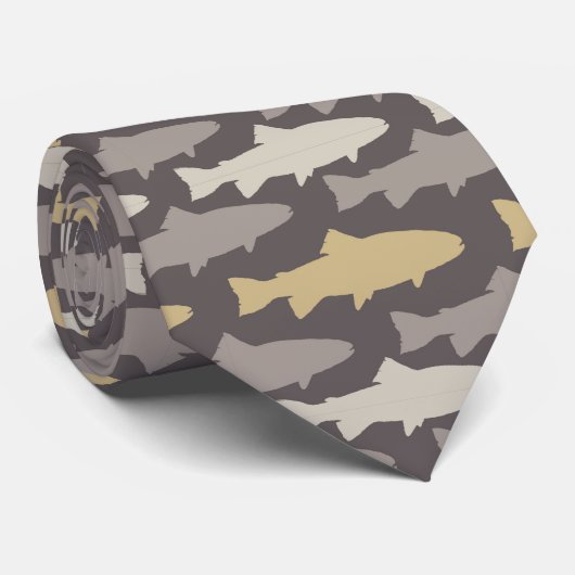 黄色と灰色のおもしろいマスの魚のパターン ネクタイ (ロール)