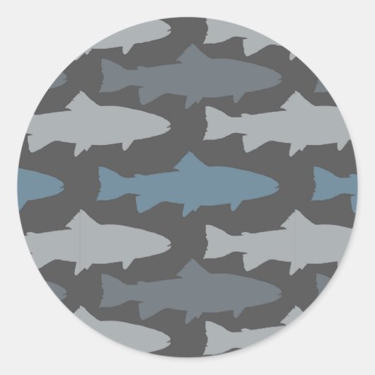 黄色と灰色のおもしろいマスの魚のパターン ラウンドシール (正面)