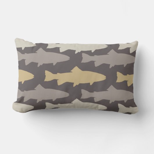 黄色と灰色のおもしろいマスの魚のパターン ランバークッション (正面)