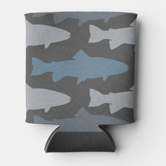 黄色と灰色のおもしろいマスの魚のパターン 缶クーラー (正面)