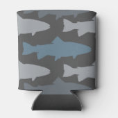 黄色と灰色のおもしろいマスの魚のパターン 缶クーラー (裏面)