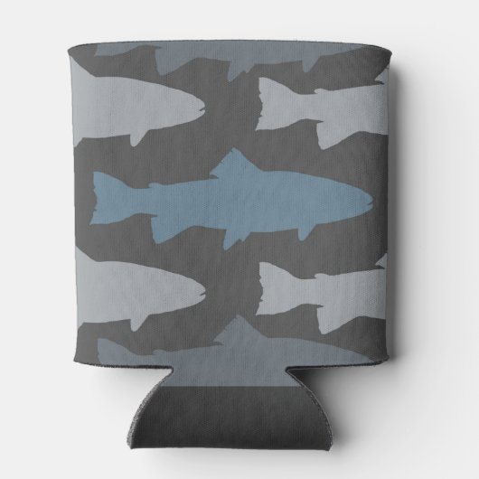 黄色と灰色のおもしろいマスの魚のパターン 缶クーラー (裏面)