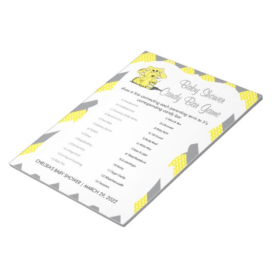 黄色と灰色のシェブロン象の赤ちゃんシャワーゲーム2 ノートパッド (アングル)