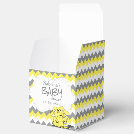 黄色と灰色のシボロン象の赤ちゃんシャワー フェイバーボックス (オープン)