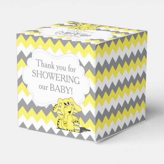 黄色と灰色のシボロン象の赤ちゃんシャワー フェイバーボックス (裏面サイド)