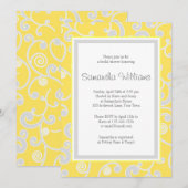黄色と灰色のスクロールブライダルシャワー 招待状 (正面/裏面)