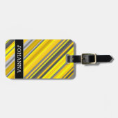 黄色と灰色のストライプパターン+名前をカスタムする ラゲッジタグ (正面横)