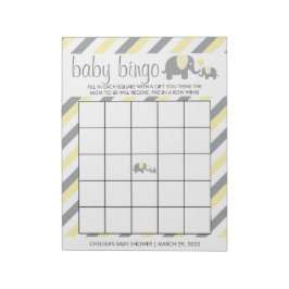 黄色と灰色のストライプ象の赤ちゃんシャワー – ビンゴ ノートパッド