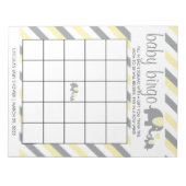 黄色と灰色のストライプ象の赤ちゃんシャワー – ビンゴ ノートパッド (正面)