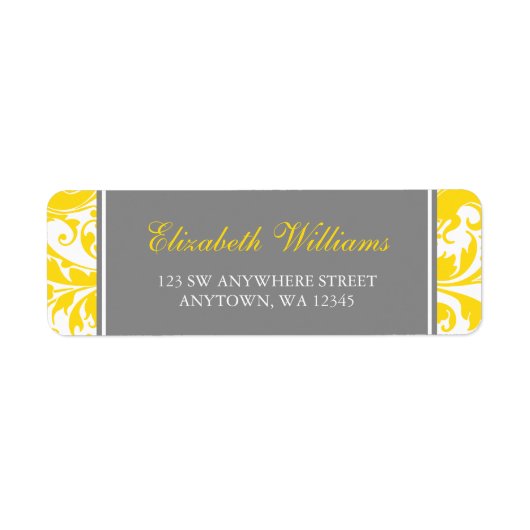 黄色と灰色のダマスクの渦巻き ラベル (正面)