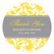 黄色と灰色のダマスクの渦巻結婚き旋回の感謝